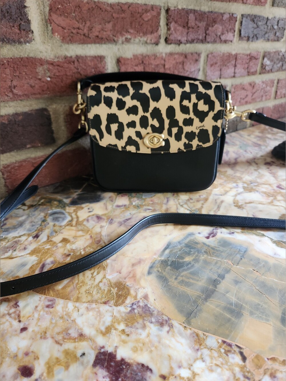 COACH Cassie Leopard Print Black Crossbody Bag